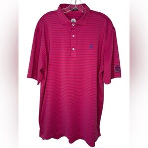 Turtleson Men’s Dark Pink Polo Shirt with Blue Stripes and PGA logo - Large